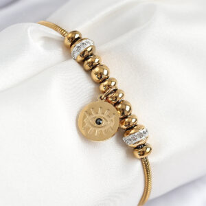 316L Çelik Zirkon Taşlı Göz Charm Model Gold Renk Kadın Bileklik BB7842