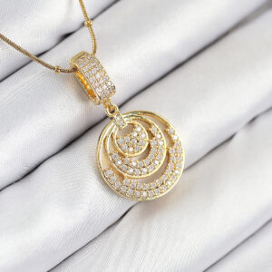 316L Çelik Zirkon Taşlı Çember Model Gold Renk Kadın Kolye BKO10542