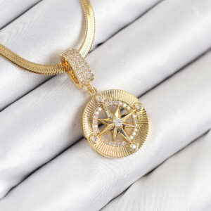 316L Çelik Zirkon Taşlı Pusula Model Gold Renk Kadın Kolye BKO10532