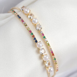 Pirinç Zirkon Taşlı İnci Model Gold Renk Kadın Bileklik BB7875