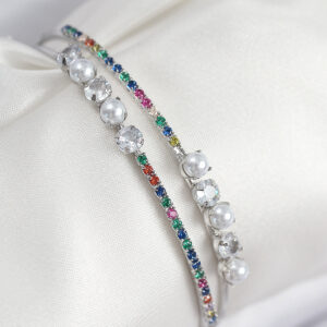 Pirinç Zirkon Taşlı İnci Model Gümüş Renk Kadın Bileklik BB7876