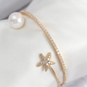 Pirinç Zirkon Taşlı Yıldız Ve İnci Model Gold Renk Kadın Bileklik BB7883