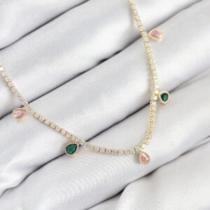 Pirinç Zirkon Taşlı Su Yolu Damla Model Gold Renk Kadın Kolye BKO10545