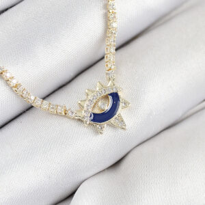 Pirinç Zirkon Taşlı Su Yolu Göz Model Gold Renk Kadın Kolye BKO10547