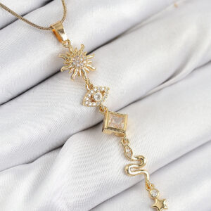 316L Çelik Zirkon Taşlı Güneş Ve Ay Enerji Model Gold Renk Kadın Kolye BKO10550