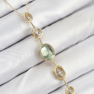 Pirinç Zincir Yeşil Gold Renk Zirkon Taşlı Y Kolye BKO10557