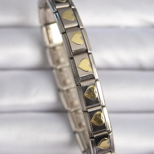 316L Çelik Gümüş Renk Gold Kalp İşleme Nomination Charm Bileklik BB6460