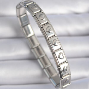 316L Çelik Gümüş Renk Kalp İşleme Nomination Charm Bileklik BB6461