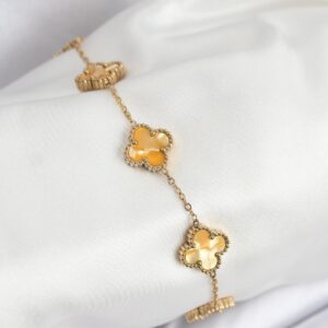 316L Çelik Gold Zincir Sarı Yonca Bileklik BB7906