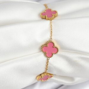 316L Çelik Gold Zincir Pembe Yonca Renk Bileklik BB7908