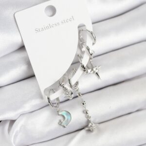 Pirinç Gümüş Renk Ay Model Kadın Set Küpe BKP11220