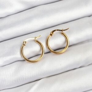 316L Çelik Gold Renk 15 mm Halka Kadın Küpe BKP11225