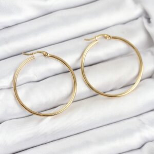 316L Çelik Gold Renk 35 mm Halka Kadın Küpe BKP11226