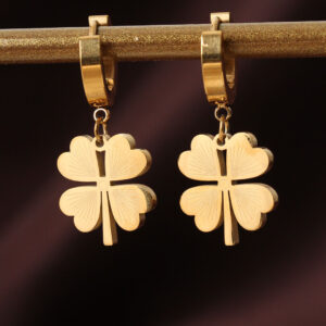 316L Çelik Gold Renk Yonca Küpe BKP6327