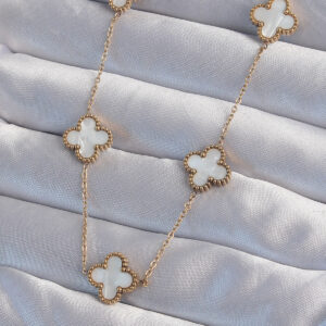 316L Çelik Gold Renk Beyaz Sedefli Yonca Kolye BKO8996