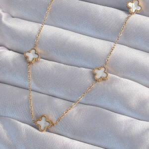 316L Çelik Gold Renk Minimal Beyaz Sedefli Yonca Kolye BKO9002