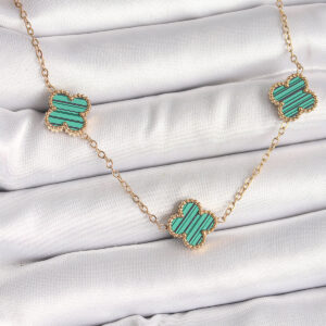 316L Çelik Gold Renk Zincir Yeşil Yonca Model Kadın Kolye BKO9925