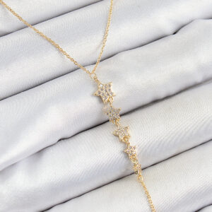 Pirinç Zirkon Taşlı Sıralı Yıldız Figürlü Y Model Gold Renk Kadın Kolye BKO10314