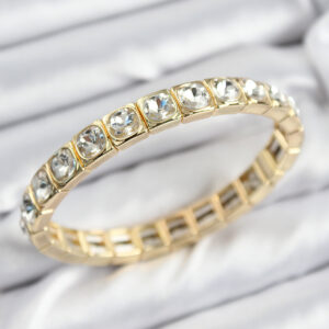 Pirinç Zirkon Taşlı Kare Model Gold Renk Lastikli Kadın Bileklik BB7497