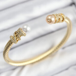 316L Çelik Zirkon Taşlı İnci Model Gold Renk Kadın Bileklik BB7779