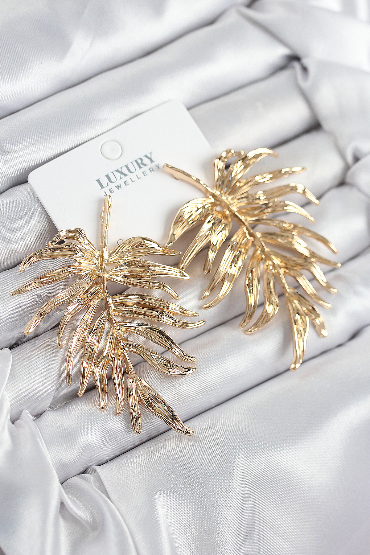 Pirinç Yaprak Model Gold Renk Kadın Küpe BKP11212