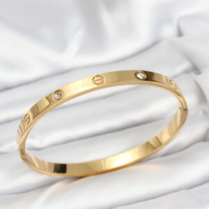 316L Çelik Gold Renk Zirkon Taşlı 65 mm Kadın Kelepçe Bileklik BB7911