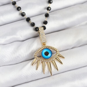 316L Çelik Zincir Kristal Boncuklu Göz Model Kadın Kolye BKO10564