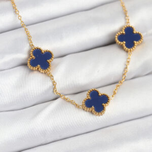 316L Çelik Zincir Gold Renk Lacivert Yonca Kadın Kolye BKO10567