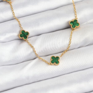 316L Çelik Zincir Gold Renk Yeşil Baby Boy Yonca Kadın Kolye BKO10570