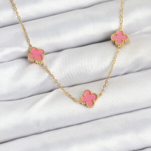 316L Çelik Zincir Gold Renk Pembe Baby Boy Yonca Kadın Kolye BKO10572