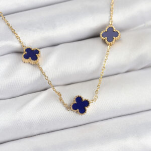 316L Çelik Zincir Gold Renk Lacivert Baby Boy Yonca Kadın Kolye BKO10573