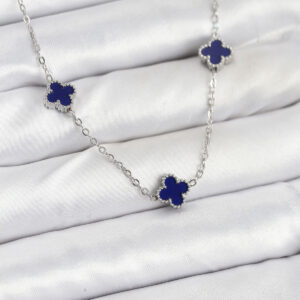 316L Çelik Zincir Gümüş Renk Lacivert Baby Boy Yonca Kadın Kolye BKO10574