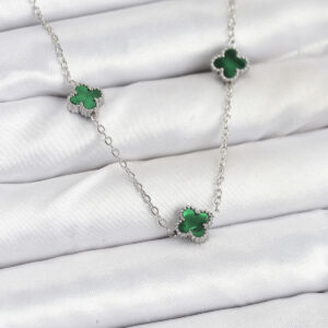 316L Çelik Zincir Gümüş Renk Yeşil Baby Boy Yonca Kadın Kolye BKO10578