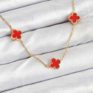 316L Çelik Zincir Gold Renk Kırmızı Baby Boy Yonca Kadın Kolye BKO10580