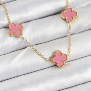 316L Çelik Zincir Gold Pembe Renk Yonca Kadın Kolye BKO10583