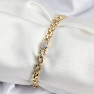 Pirinç VIP Seri Gold Renk Zincir Model Kalpli Zirkon Taşlı Kadın Bileklik BB7929