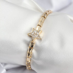 Pirinç VIP Seri Gold Renk Zirkon Taşlı Yıldız Model Kadın Bileklik BB7931