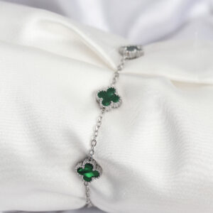 316L Çelik Gümüş Renk Yeşil Baby Boy Yonca Kadın Bileklik BB7945