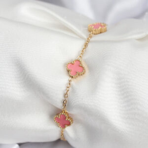 316L Çelik Gold Renk Pembe Baby Boy Yonca Kadın Bileklik BB7946