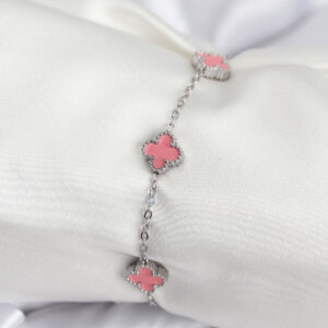 316L Çelik Gümüş Renk Pembe Baby Boy Yonca Kadın Bileklik BB7947
