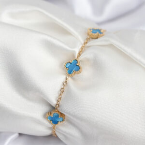 316L Çelik Gold Renk Buz Mavisi Baby Boy Yonca Kadın Bileklik BB7948