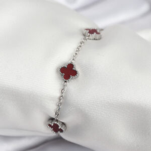 316L Çelik Gümüş Renk Bordo Baby Boy Yonca Kadın Bileklik BB7951