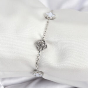 316L Çelik Gümüş Renk Beyaz ve Zirkon Taşlı Baby Boy Yonca Kadın Bileklik BB7956