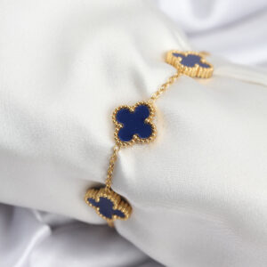 316L Çelik Zincir Gold Renk Lacivert Yonca Kadın Bileklik BB7957