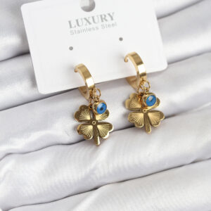 316L Çelik Nazarlı Yonca Model Kadın Küpe BKP11230