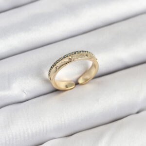 Pirinç Gold Renk Sıralı Zirkon Taşlı Kutup Yıldızı Model Kadın Yüzük BYK3836