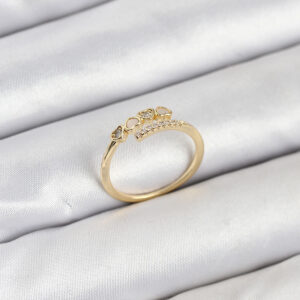 Pirinç Gold Renk Kalpli Detaylı Zirkon Taşlı Kadın Yüzük BYK3840