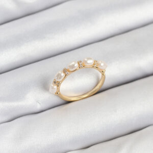 Pirinç Gold Renk Sıralı İncili Kadın Yüzük BYK3844