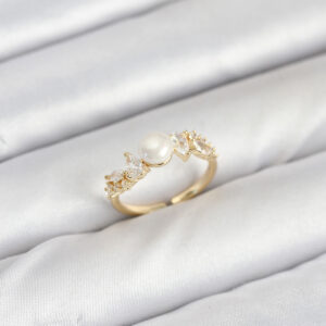 Pirinç Gold Renk Zirkon Taşlı İncili Model Kadın Yüzük BYK3852