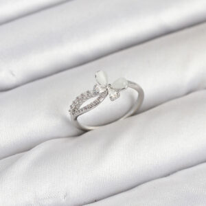 Pirinç Gümüş Renk Kelebek Zirkon Taşlı Kadın Yüzük BYK3855